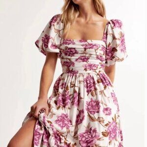 Abercrombie & Fitch Emerson Floral Poplin Puff Sleeve Midi Dress